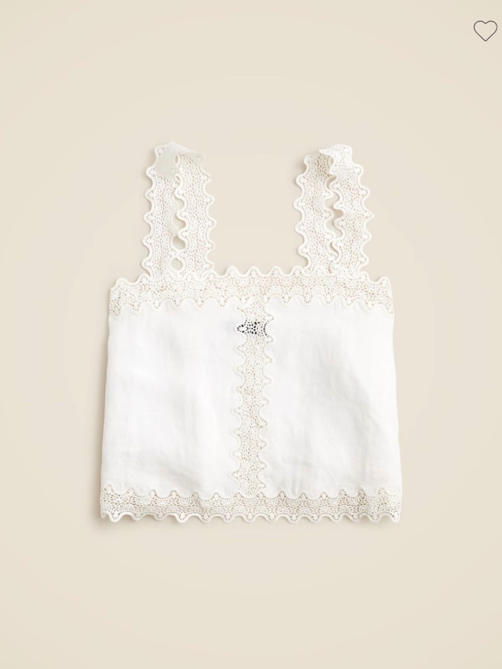 EUC J.CREW - White Lace-trim squareneck tank top in linen, XS